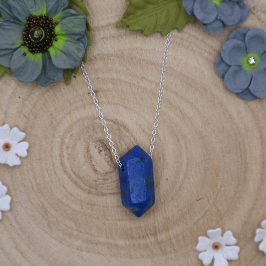 Small Lapis Lazuli crystal on sterling silver fine necklace chain