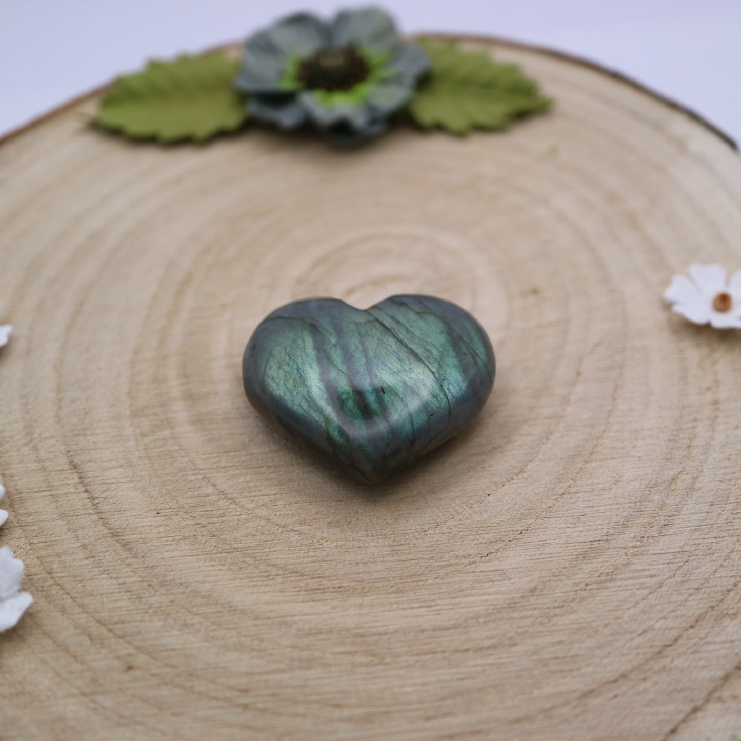 Labradorite crystal with high blue shine in the shape of a heart