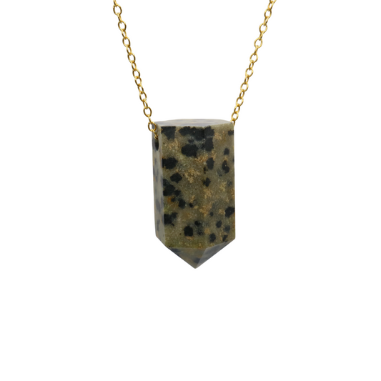 Dalmation Jasper Crystal on a fine Gold plated 925 Sterling Silver chain