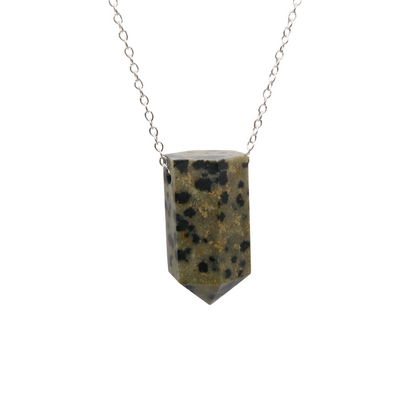 Dalmation Jasper Crystal on a fine 925 Sterling Silver chain