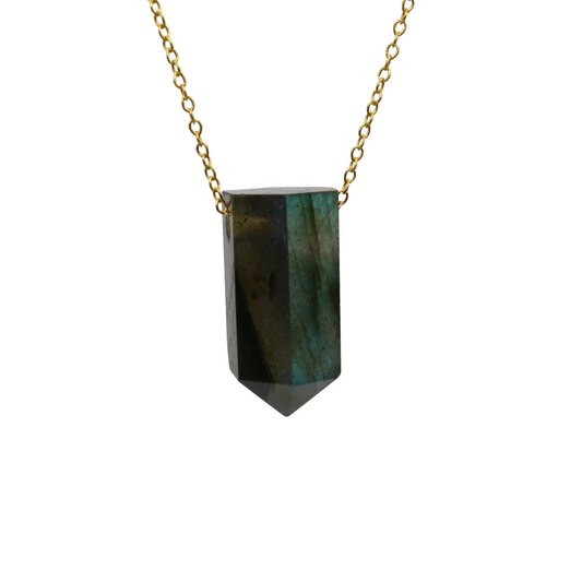 Labradorite on a fine Gold plated 925 Sterling Silver chain