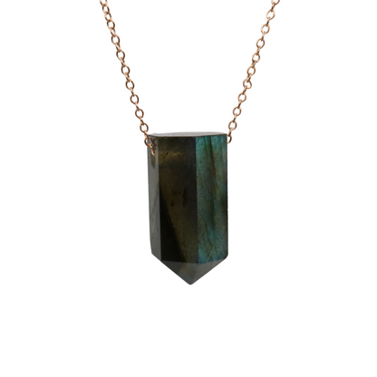 Labradorite on a fine Rose Gold plated 925 Sterling Silver chain
