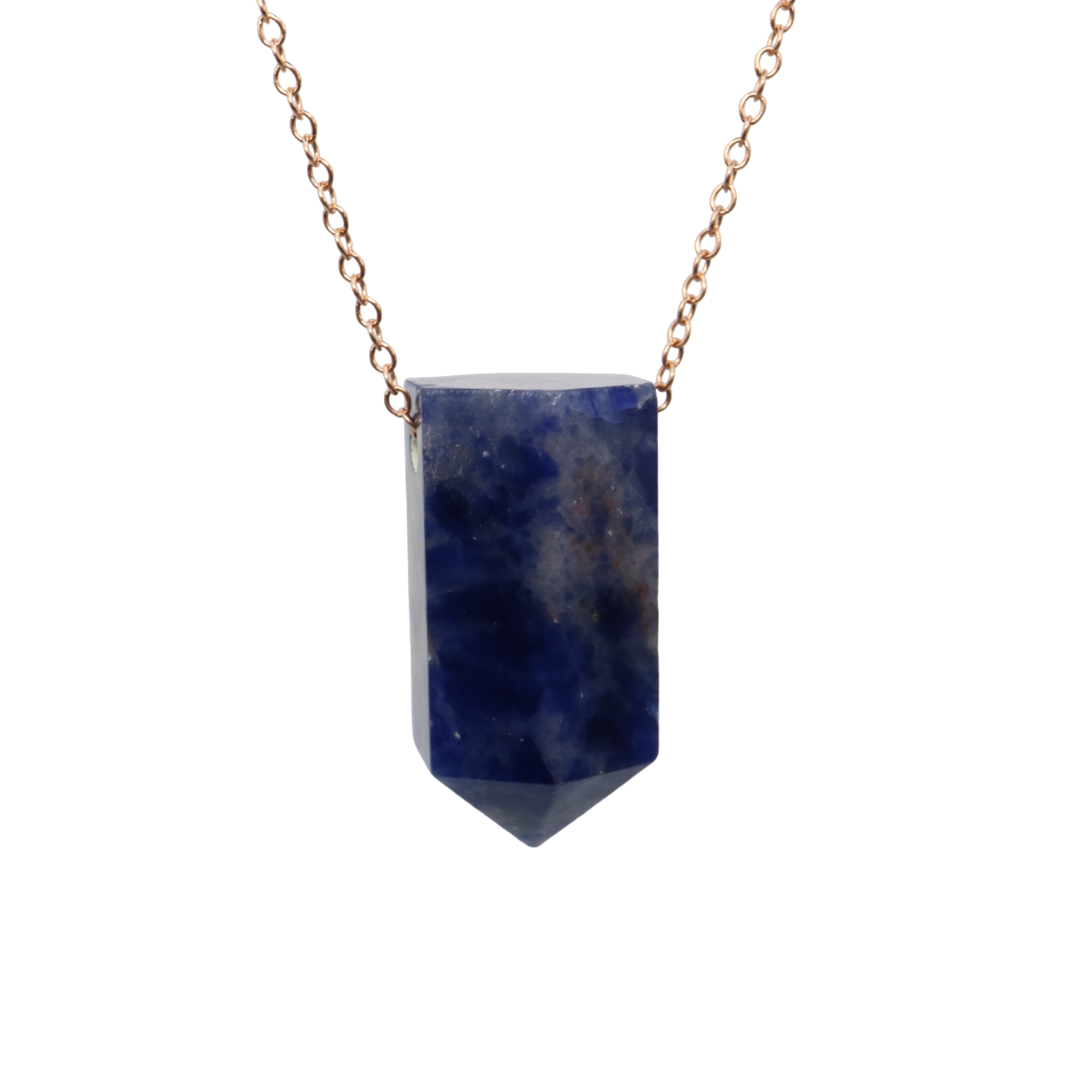 Sodalite Crystal on a fine Rose Gold plated 925 Sterling Silver chain